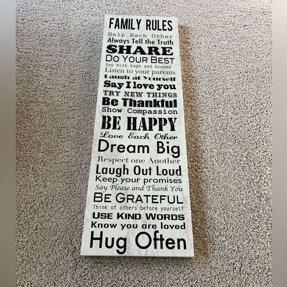 Family Rules Wall Decor Sign - Black and White
